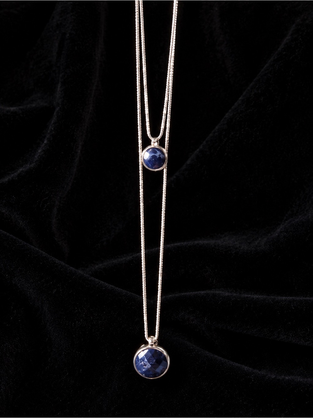 Loft Outlet Double Drop Silver Pendant Necklace with Blue Gemstones